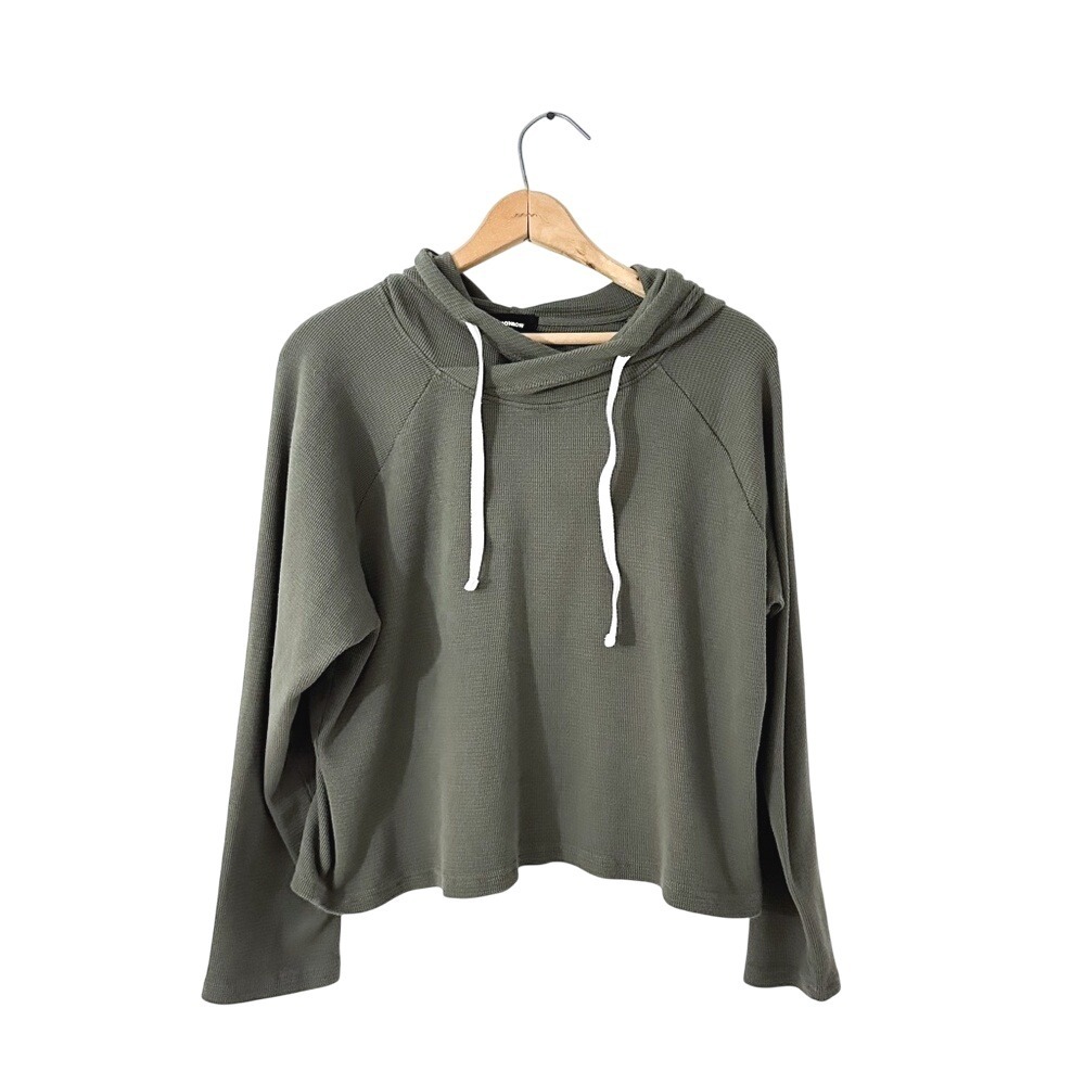Monrow Waffle Knit Hoodie Olive Green‎ Cotton Modal - Medium